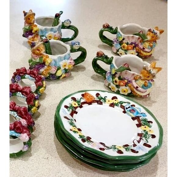 Vintage 1994 Mercuries Bunny Tea Set - 21 Pieces - Children's Easter Tea Set - Picture 4 of 6